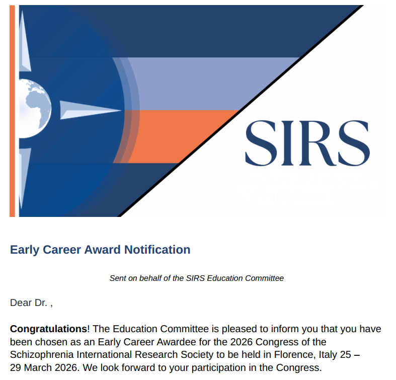 国際統合失調症学会Early Career Awardを受賞しました (2026/1/21)の関連画像